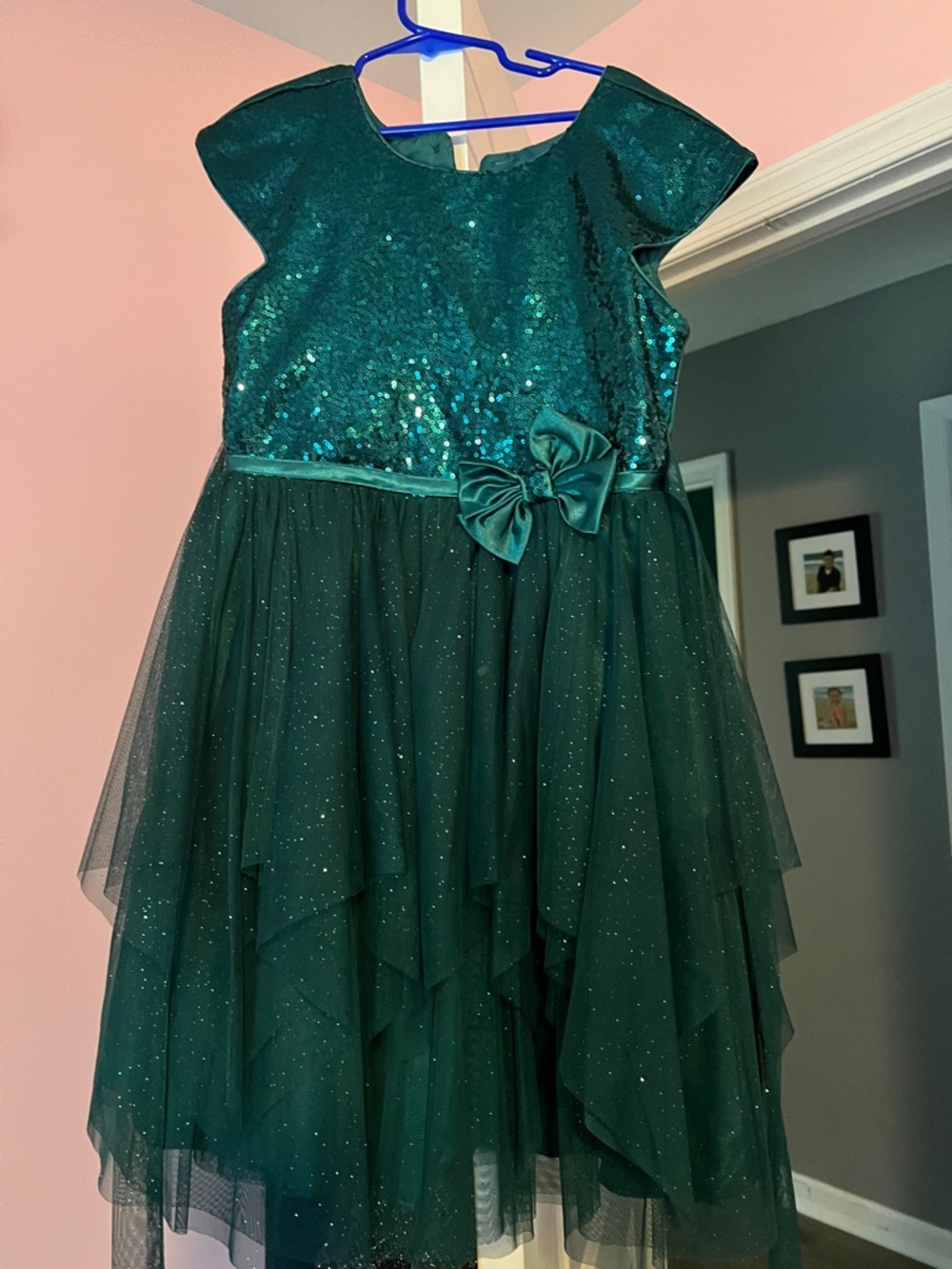 Jona Michelle Emerald Green Sequin Tulle Bow Party Dress